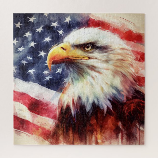 Puzzle Bald Eagle avec drapeau des États-Unis d'Amérique (Vertical)