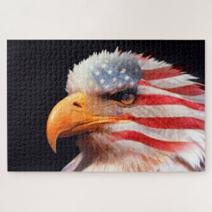 Puzzle Bald Eagle avec un drapeau américain dans ses plum