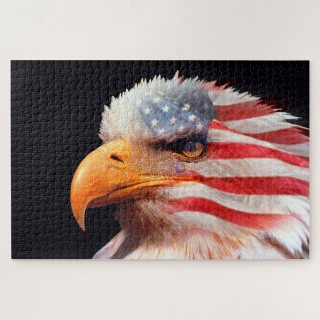 Puzzle Bald Eagle avec un drapeau américain dans ses plum (Horizontal)