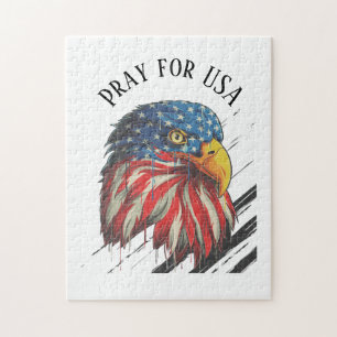 Puzzle Bald Eagle Bird USA Drapeau Prier pour les USA
