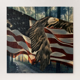 Puzzle Bald Eagle Drapeau américain Country Road