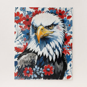 Puzzle Bald Eagle Rouge Blanc et Bleu Floral USA