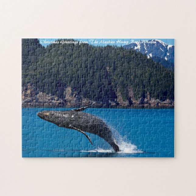 Puzzle Baleine à bosse faisant une brèche. Vœux de Noël (Horizontal)
