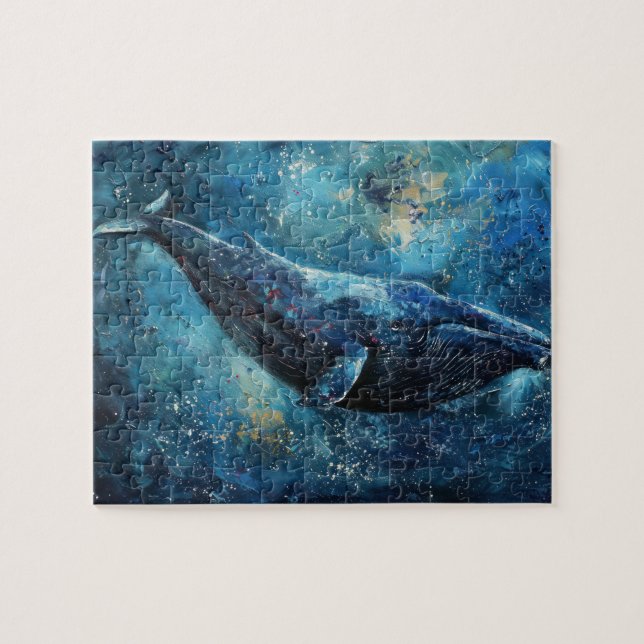 Puzzle Baleine bleue nageant dans la mer (Horizontal)
