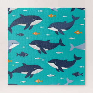 Puzzle Baleines dauphins motif océanique