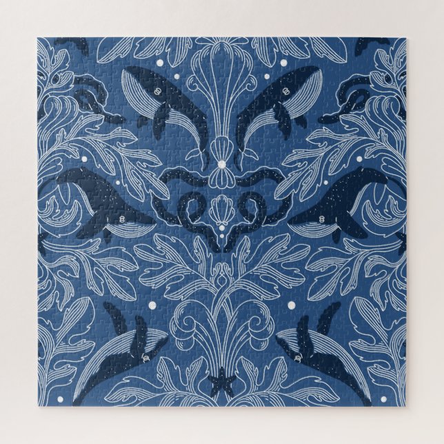 Puzzle Baleines nautiques, motif de texture damassée. (Vertical)