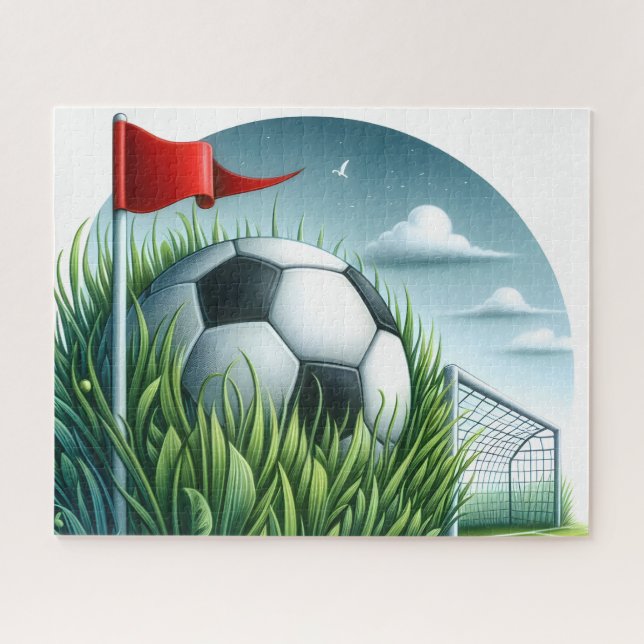 Puzzle Balle de football assise dans l'herbe (Horizontal)