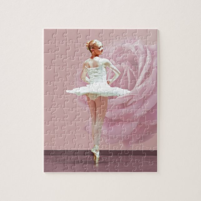 Puzzle Ballerine dans le blanc avec le rose de rose (Vertical)