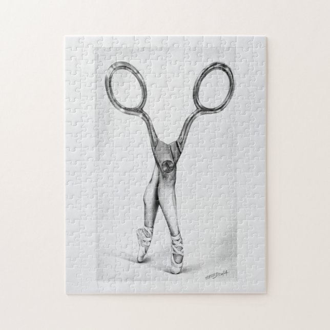 Puzzle Ballet Scissors Ballerina Dance Surreal drawing (Vertical)