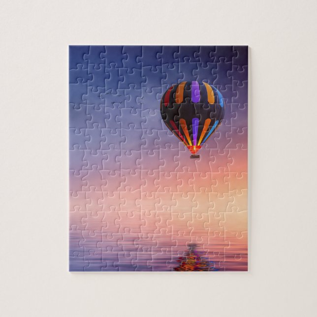 Puzzle Ballon à air chaud au-dessus de l'océan au coucher (Vertical)