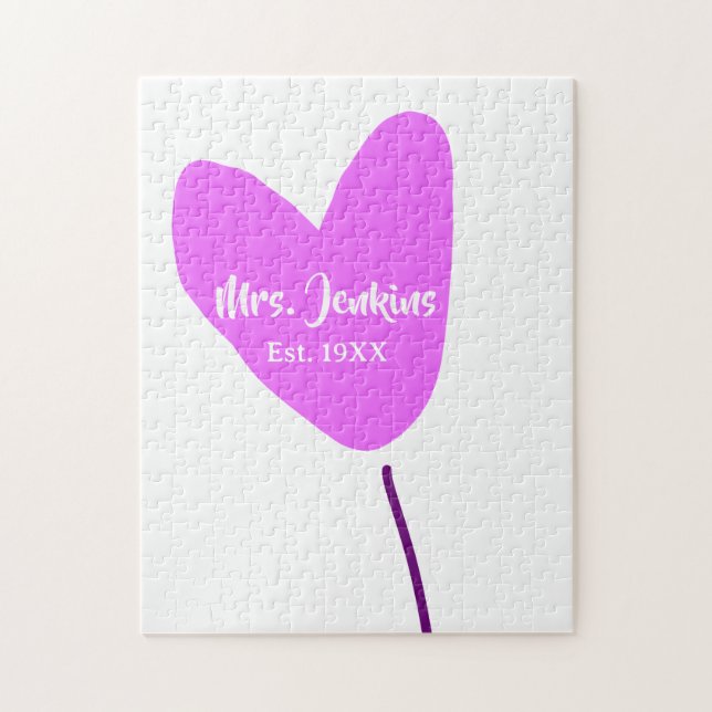 Puzzle Ballon cœur rose Mme ajouter nom est. Ajouter anné (Vertical)