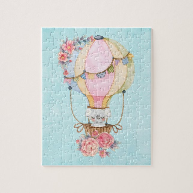 Puzzle Ballons à air chaud mignon avec aquarelle à ours  (Vertical)