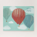 Puzzle Balloons à air chaud peint Personnalisé<br><div class="desc">Ce puzzle présente mes illustrations peintes de ballons à air chaud avec des représentations réalistes de ballons en rouge,  bleu et vert avec des nuages blancs dressés contre un ciel bleu clair. Ce puzzle est prêt à être customisé avec votre propre message personnalisé.</div>