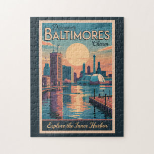 Puzzle Baltimore Maryland Skyline Voyage Art Rétro