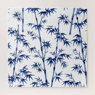 Puzzle Bambou Chanceux de Style Imari Bleu Blanc