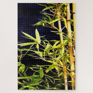 Puzzle Bambou Foliage Art Tropical Sur Noir