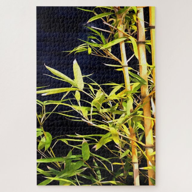 Puzzle Bambou Foliage Art Tropical Sur Noir (Vertical)