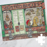 Puzzle Band Instruments Music Shop Aquarelle<br><div class="desc">Busted Bugles Instrument Music Shop Storefront jigsaw puzzle - Cette oeuvre originale présente un magasin de musique mignon rempli d'instruments en laiton, de guitares et gardé par deux statues de renards jazzy. Inspiré par les magasins de la vieille ville, ce puzzle est un tableau aquarelle créé pour la page de...</div>