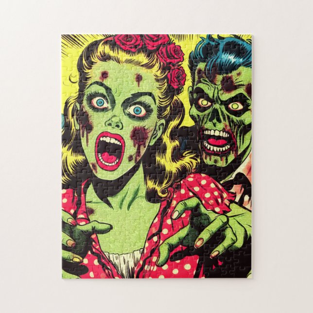 Puzzle Bandes dessinées rétro de couple zombie (Vertical)