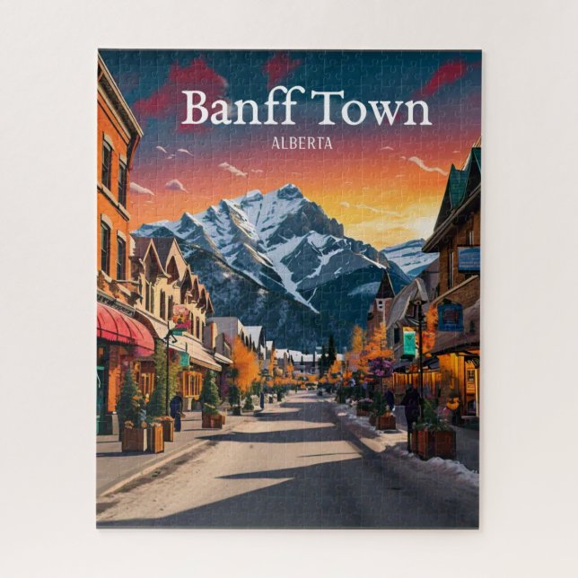 Puzzle Banff Town | Alberta Travel Vintage Retro (Vertical)