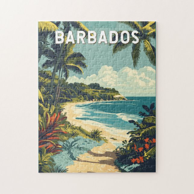 Puzzle Barbados Illustration Travel Art Vintage (Vertical)