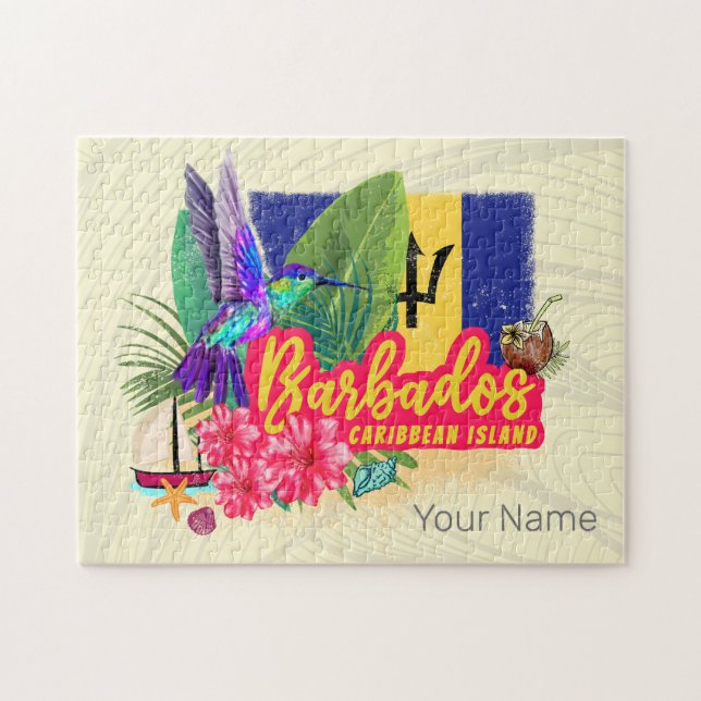 Puzzle Barbados Retro Caraïbes Vintage Island Souvenir (Horizontal)