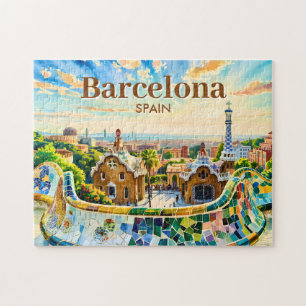 Puzzle Barcelone Espagne aquarelle personnalisée Parc Gue