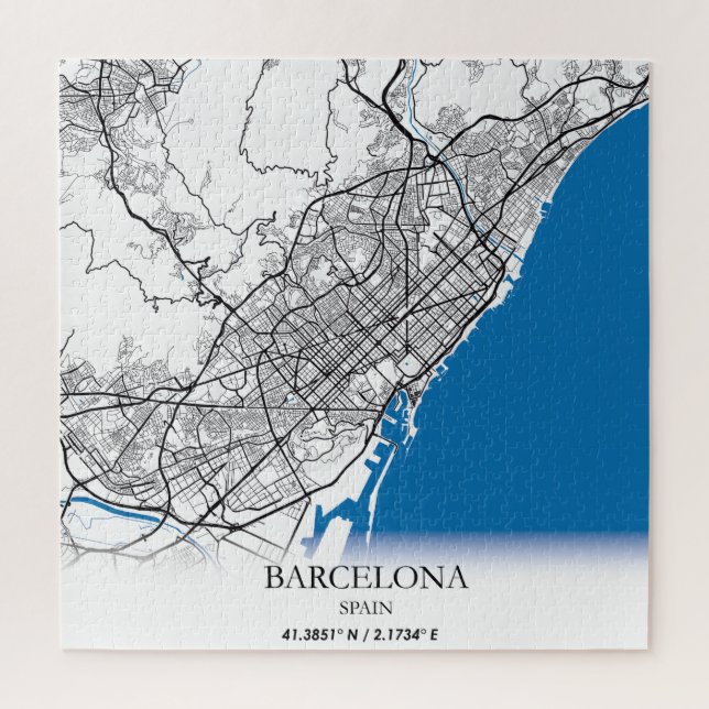 Puzzle Barcelone Espagne City Map Voyage Simple Minimal (Vertical)