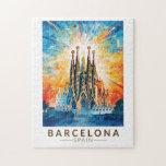Puzzle Barcelone Espagne La Sagrada Familia Travel Art<br><div class="desc">Conception de voyage vectorielle rétro de Barcelone. Barcelone,  capitale cosmopolite de la Catalogne espagnole,  est connue pour son art et son architecture.</div>