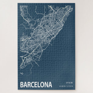 Puzzle Barcelone Espagne Plan de la ville Ligne Art Blue