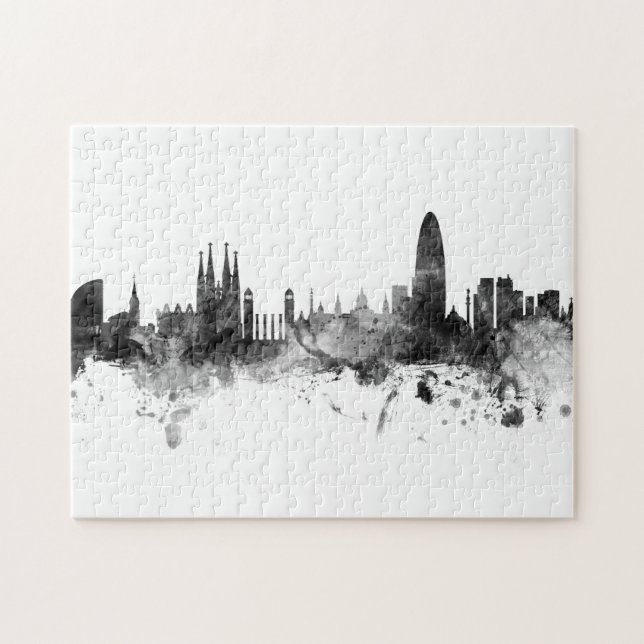 Puzzle Barcelone Espagne Skyline Noir Blanc (Horizontal)