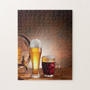 Puzzle Baril de bière avec verres de bière sur une table