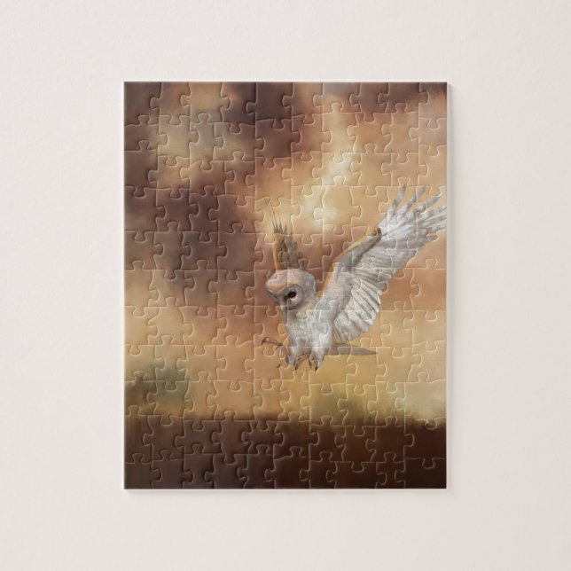 Puzzle Barn Owl en vol peinture numérique (Vertical)