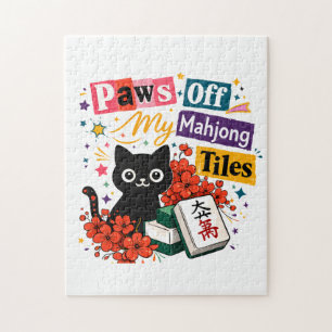 Puzzle Bas les pattes de mes tuiles de Mahjong Chat Noir