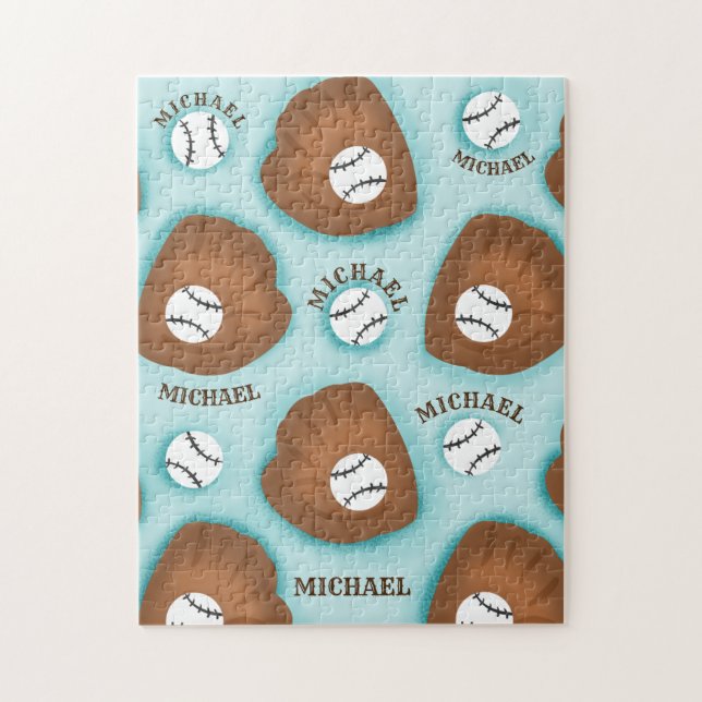 Puzzle Baseball Glove Ball & Boy Nom Motif Sport Thème (Vertical)