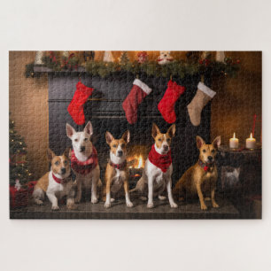 Puzzle Basenji au coin du feu Noël