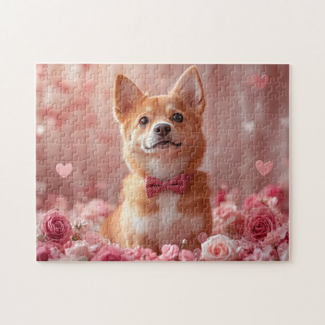Puzzle Basenji avec des roses - Saint-Valentin (Horizontal)