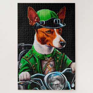 Puzzle Basenji Chien conduisant vélo St. Patrick's Day