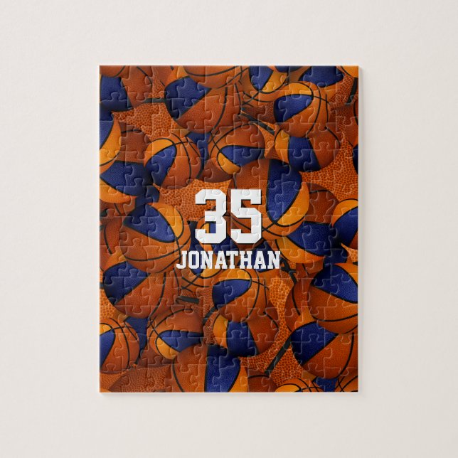 Puzzle basket bleu orange garçons filles équipe couleurs (Vertical)