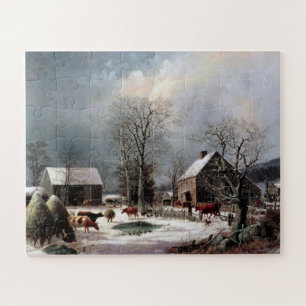 Puzzle Basse-cour en hiver George Henry Durrie 1858