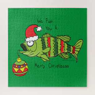 Puzzle Basse de Noël amusante Pêche Poisson Caricature