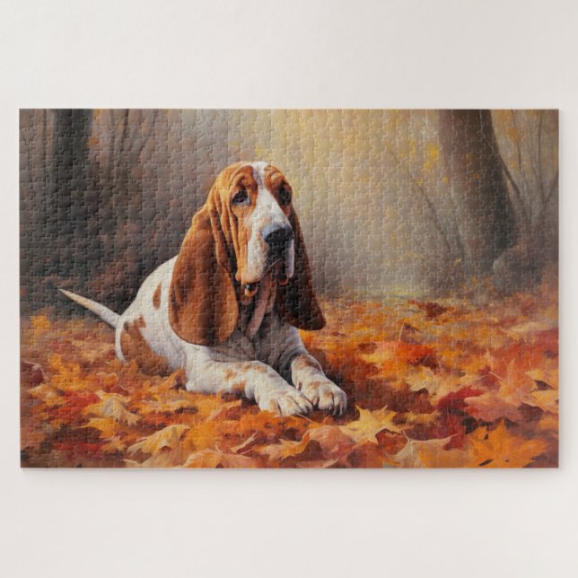 Puzzle Basset Hound à l'automne Leaves automne Inspire (Horizontal)