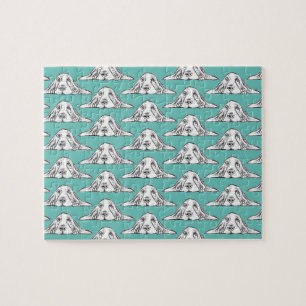 Puzzle basset hound black white simple puppy dog eyes