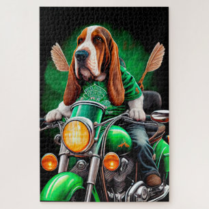 Puzzle Basset Hound Chien conduisant vélo St. Patrick's D