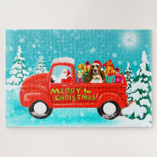 Puzzle Basset Hound Chien Noël Père Noël Livraison Camion
