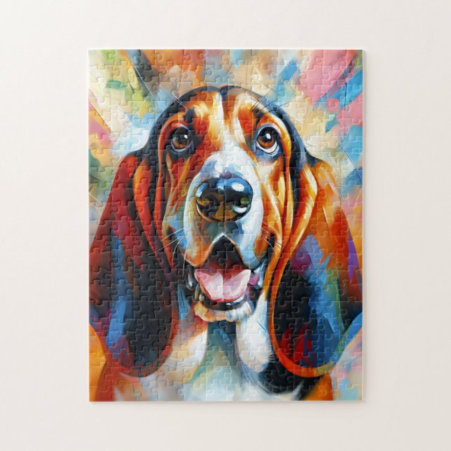 Puzzle Basset Hound Chig Acrylique Imprimer Cadeau Amoure (Vertical)