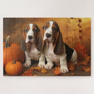 Puzzle Basset Hound chiot Automne Délice Citrouille 