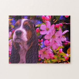Puzzle Basset Hound Chiot Blooms Chien Art