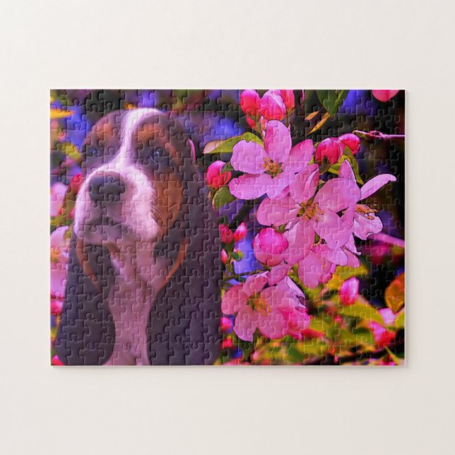 Puzzle Basset Hound Chiot Blooms Chien Art (Horizontal)