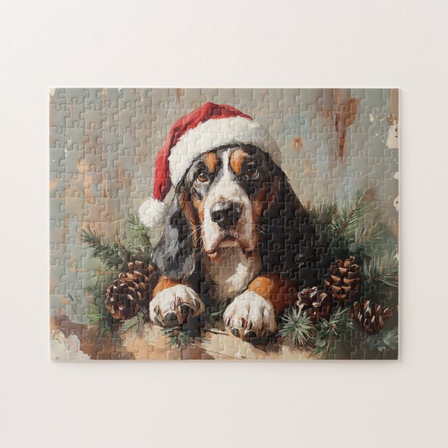Puzzle Basset Hound dans une peinture à l'huile de chapea (Horizontal)